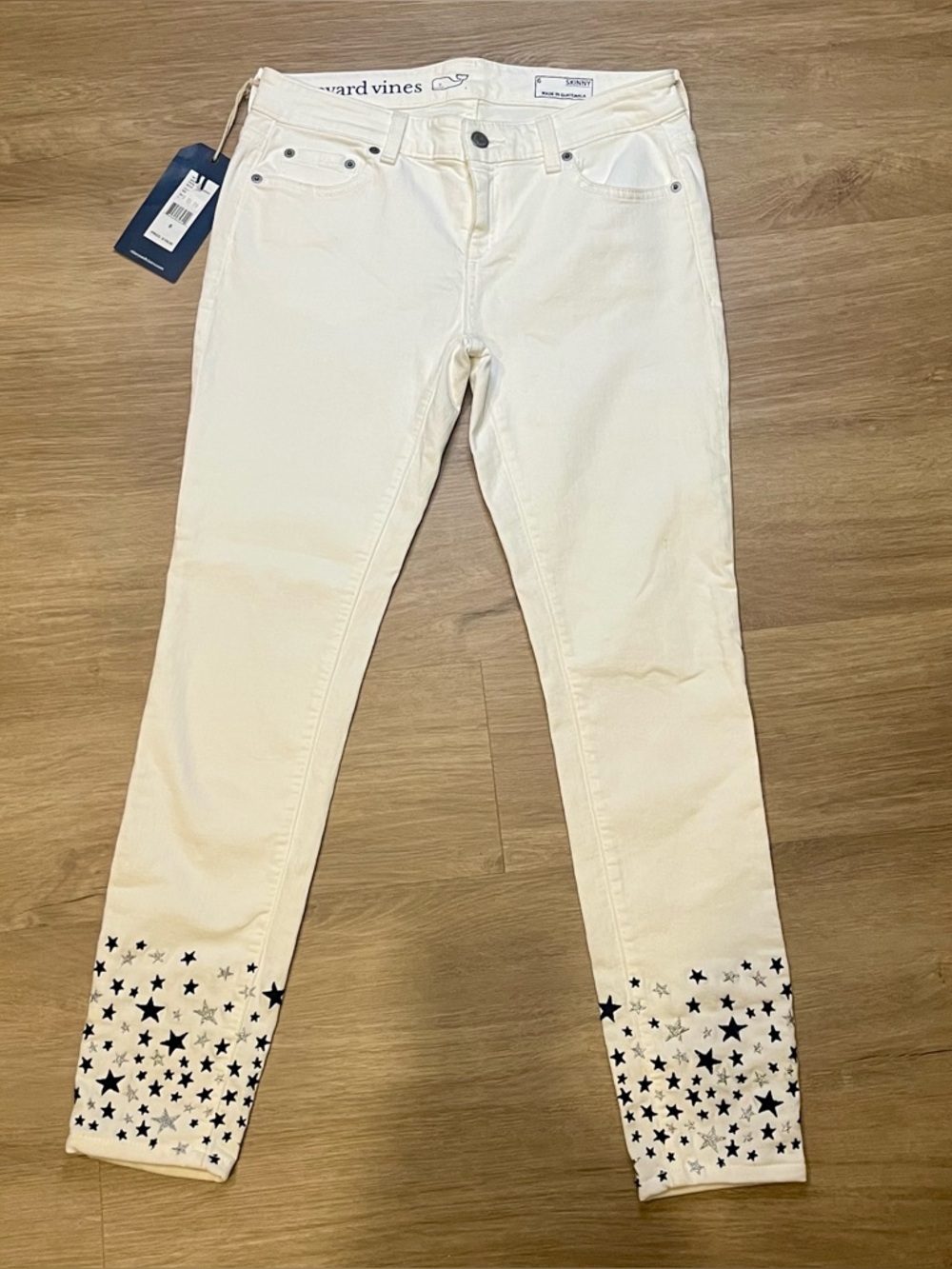 NWT Vineyard Vines White Star Embroidered Skinny Jeans Size 6